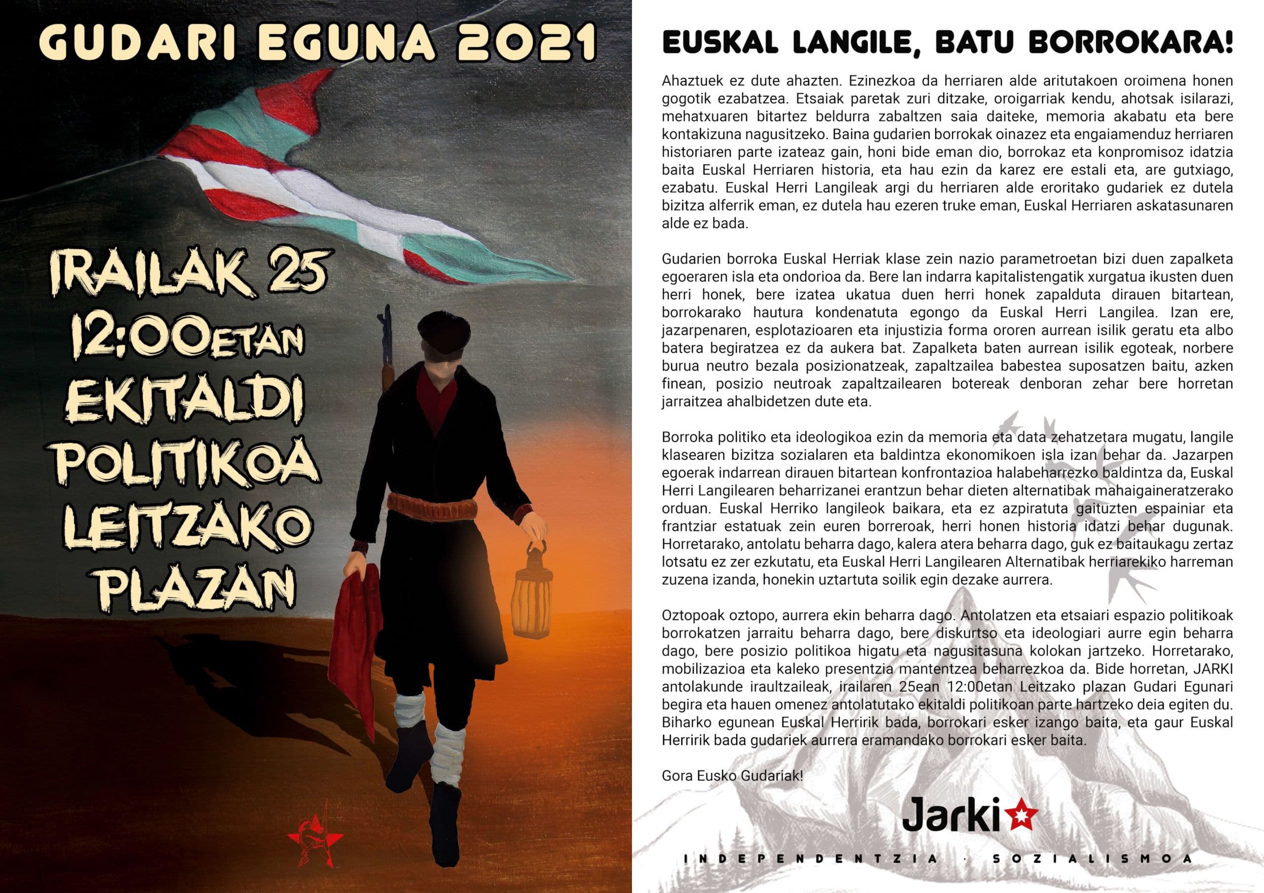 JARKI-k Gudari Egunerako kanpainan plazaratutako irakurketa